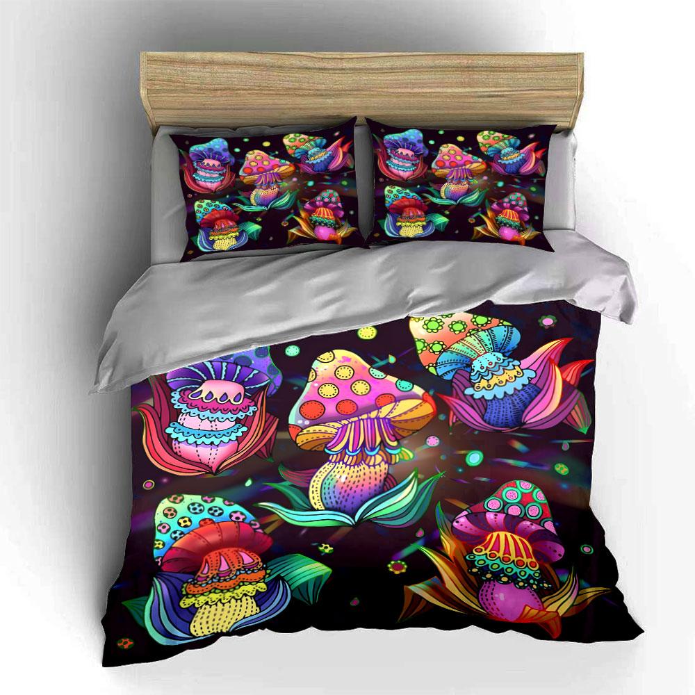 Colorful patterned mushrooms Print Bedding Set 1 Duvet Cover 2 Pillowcases for Adult and Children Luxury Gift Full Size