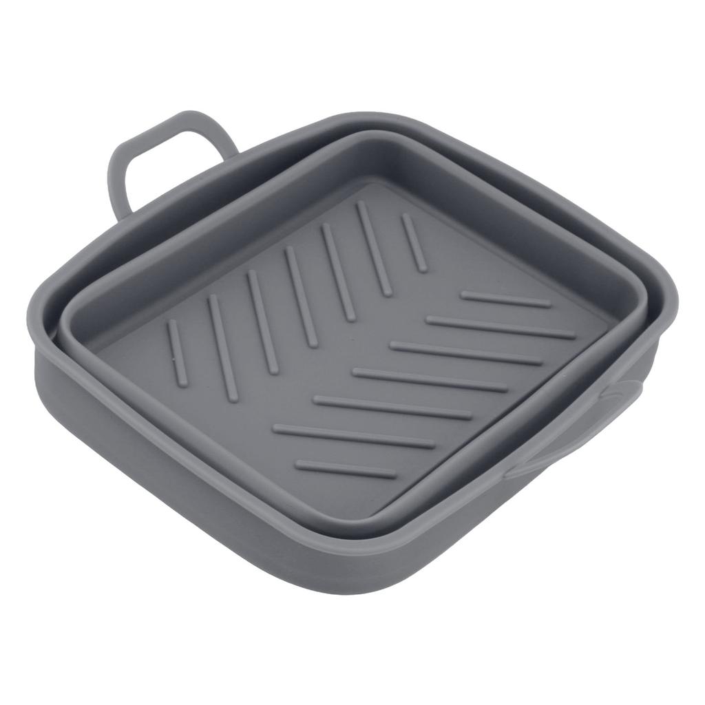 2Pcs Fryer Liner Heat Resistant Silicone Groove Design Easy to Clean Fryer Pot with Handle Grey