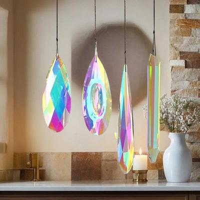 Regenbogen Laser Prisma Ochsenhorn Geometrie Facettiertes Glas Kristall Aurora Sonnenfänger Streamer Kronleuchter Beleuchtung Hängende Dekoration