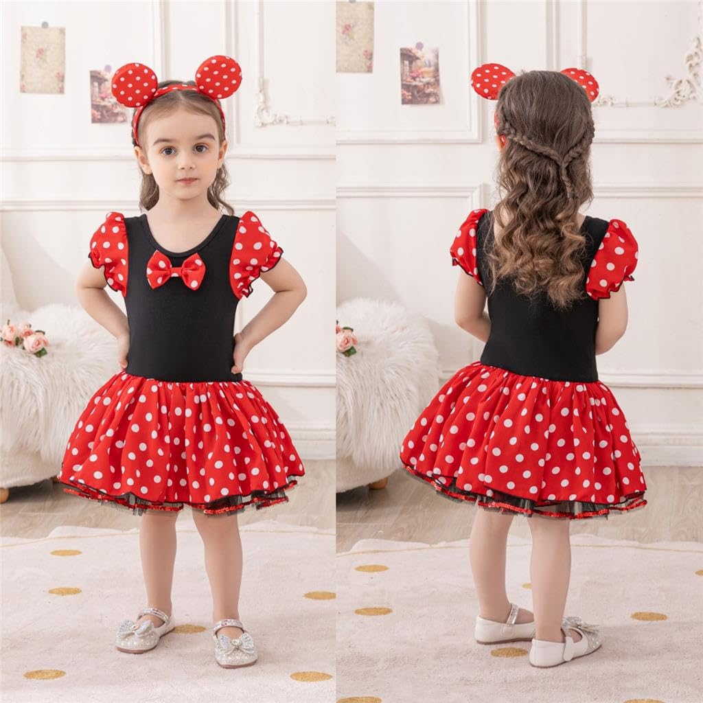 Dressy Daisy Minnie Mouse Halloween Costume for Girls, Kids, Polka Dot Skirt, Short Sleeves, Bow Tie, and Headband, Size 90, Ages 12-24 Months