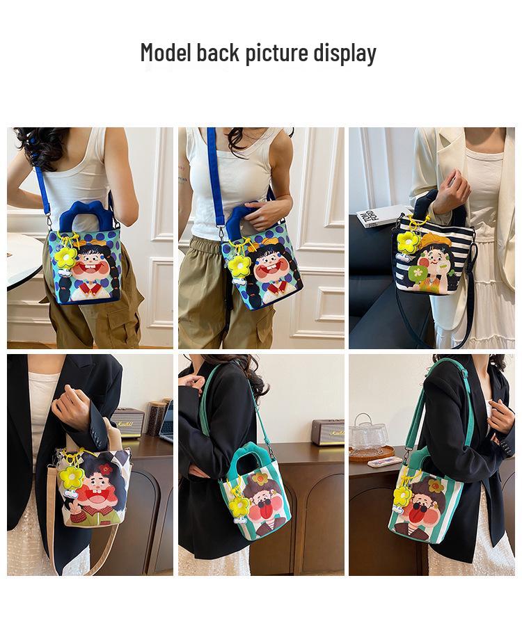 New Cartoon Graffiti Canvas Shoulder Crossbody Bucket Bag for Girls