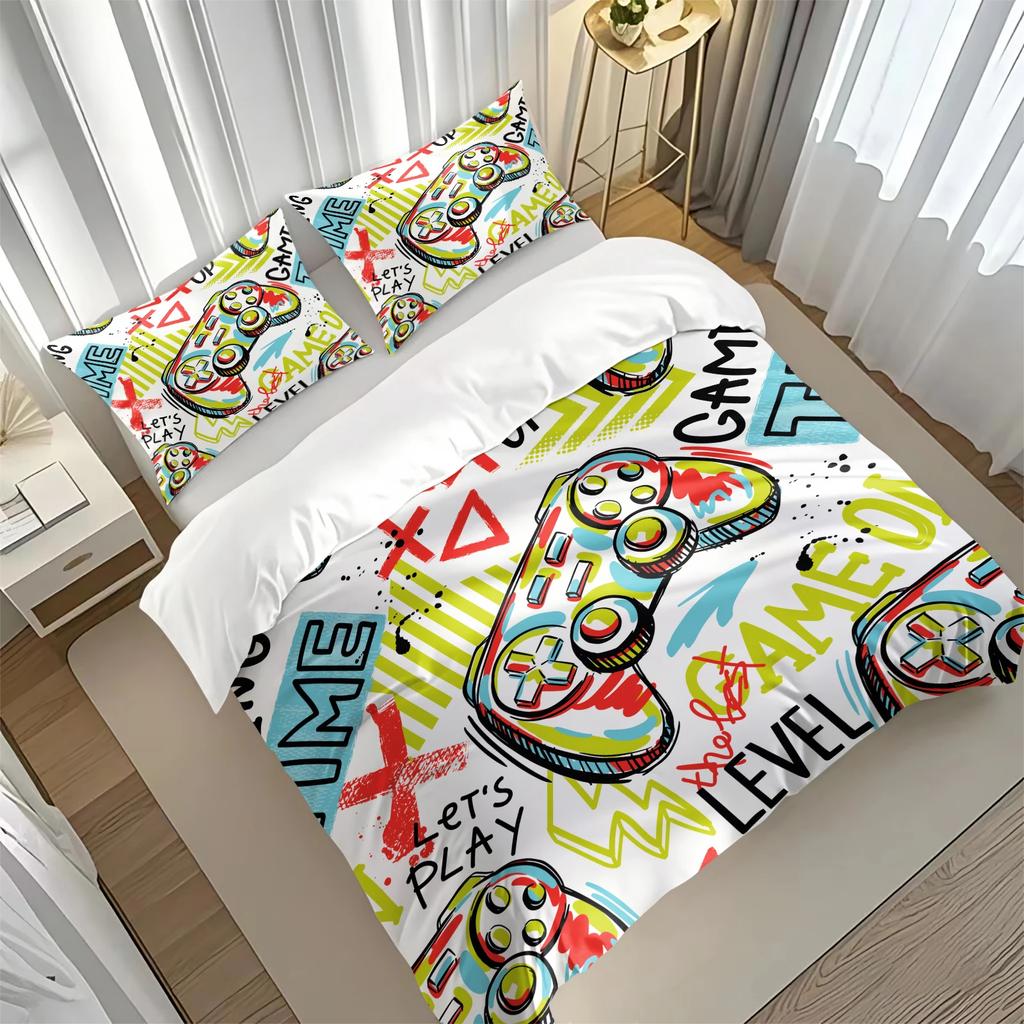 Gamepad Printed Bedding Soft and Cozy Duvet Cover and Pillowcases Room Decorating Set for Video Game Lovers for All Seasons