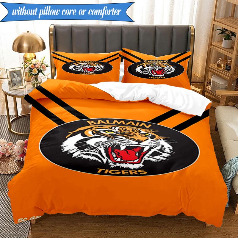 3PCS Wests Tigers Roar Strength And Pride Bedding Set 2D Printing (Includes 1 Duvet Cover + 2 Pillowcases Coreless), Bedroom decor,Fan gift