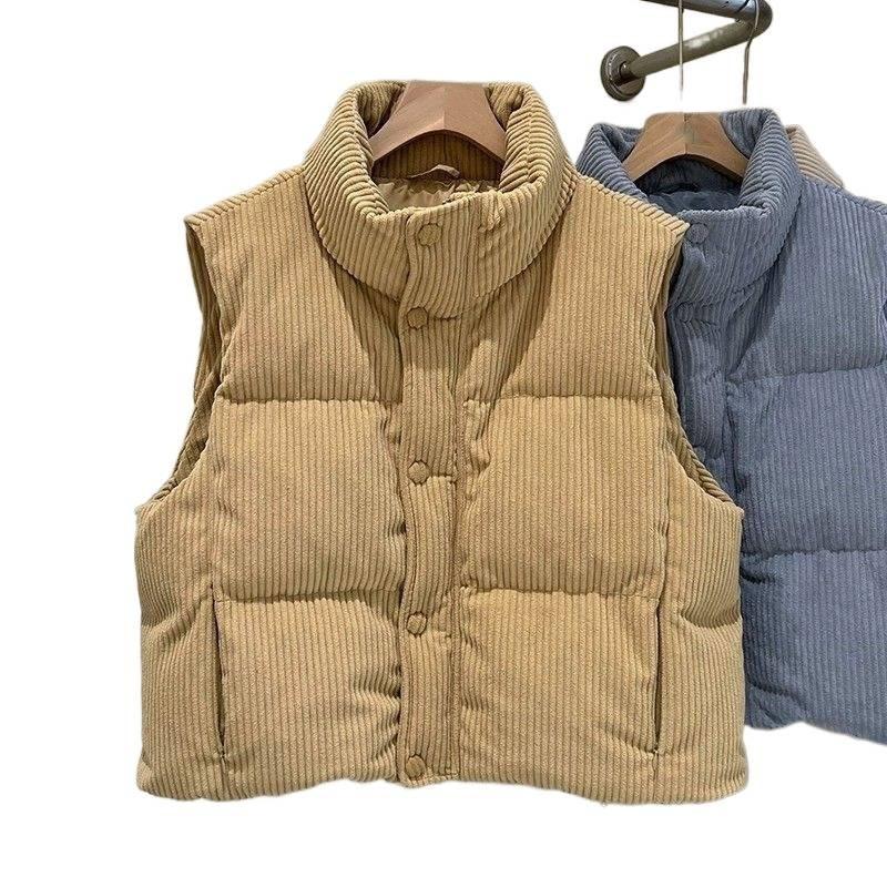 Down cotton vest women's wear autumn and winter small corduroy warm vest stacked vest vest vest vest