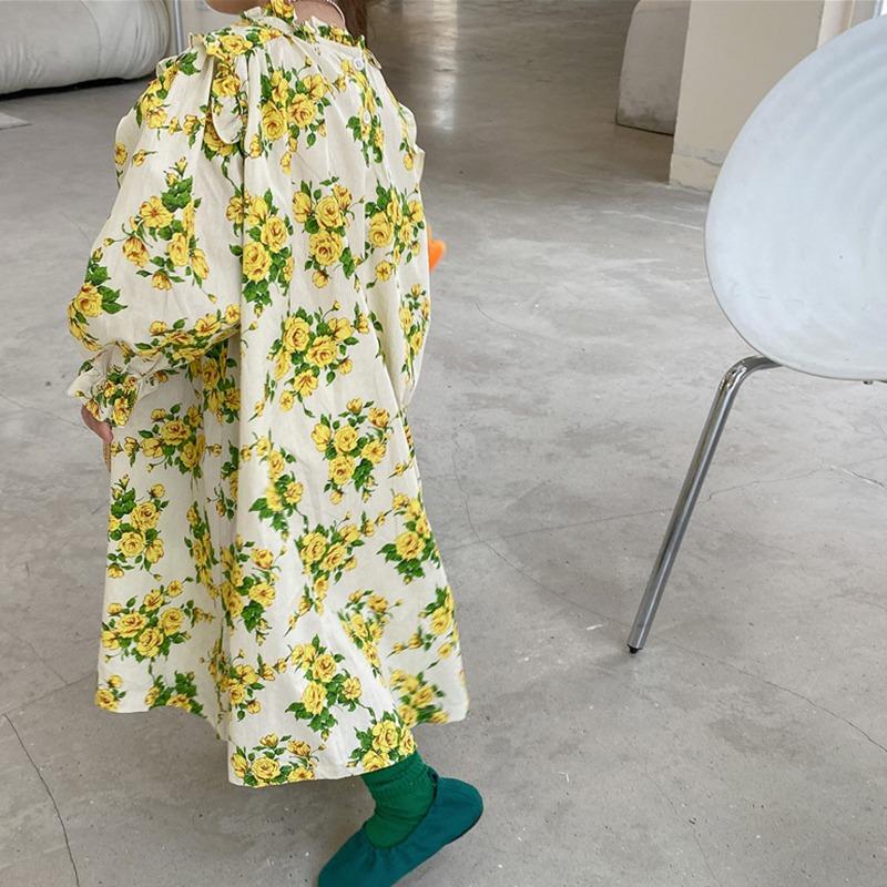 Girls Floral Printing Full Sleeves Dress Spring And Autumn 3-8 T