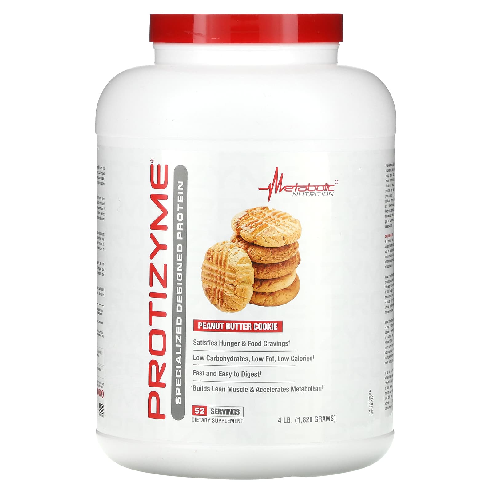 

Protizyme, Expertly Engineered Protein, Peanut Butter Cookie Flavor, 1,820G (4Lb)