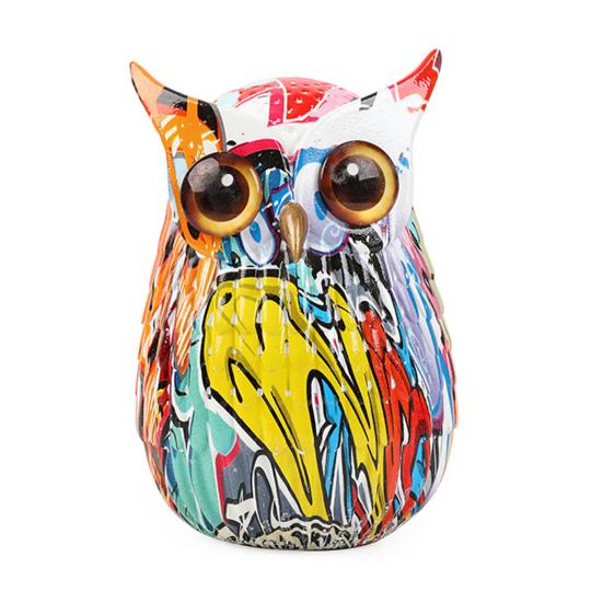 Graffiti-Eulenfigur, Harz-Eulen-Ornament, Desktop-Mehrfarbige Eulenstatue für Zuhause, TV-Ständer, Büro, Bücherregal, Schreibtisch-Dekoration