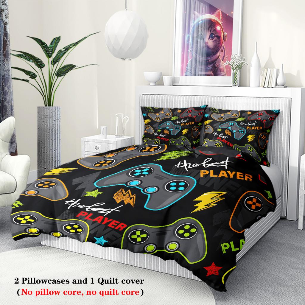 3pcs Game controller pattern printed Duvet cover set, soft, comfortable and breathable,bedroom,hotel,1*duvet cover+2*pillowcase