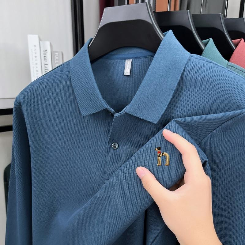 100% Ren Bomull Langermet Herre Poloskjorte Lett Luksusmerke Mote Tegneserie Valpebroderi Business Casual Ny T-skjorte