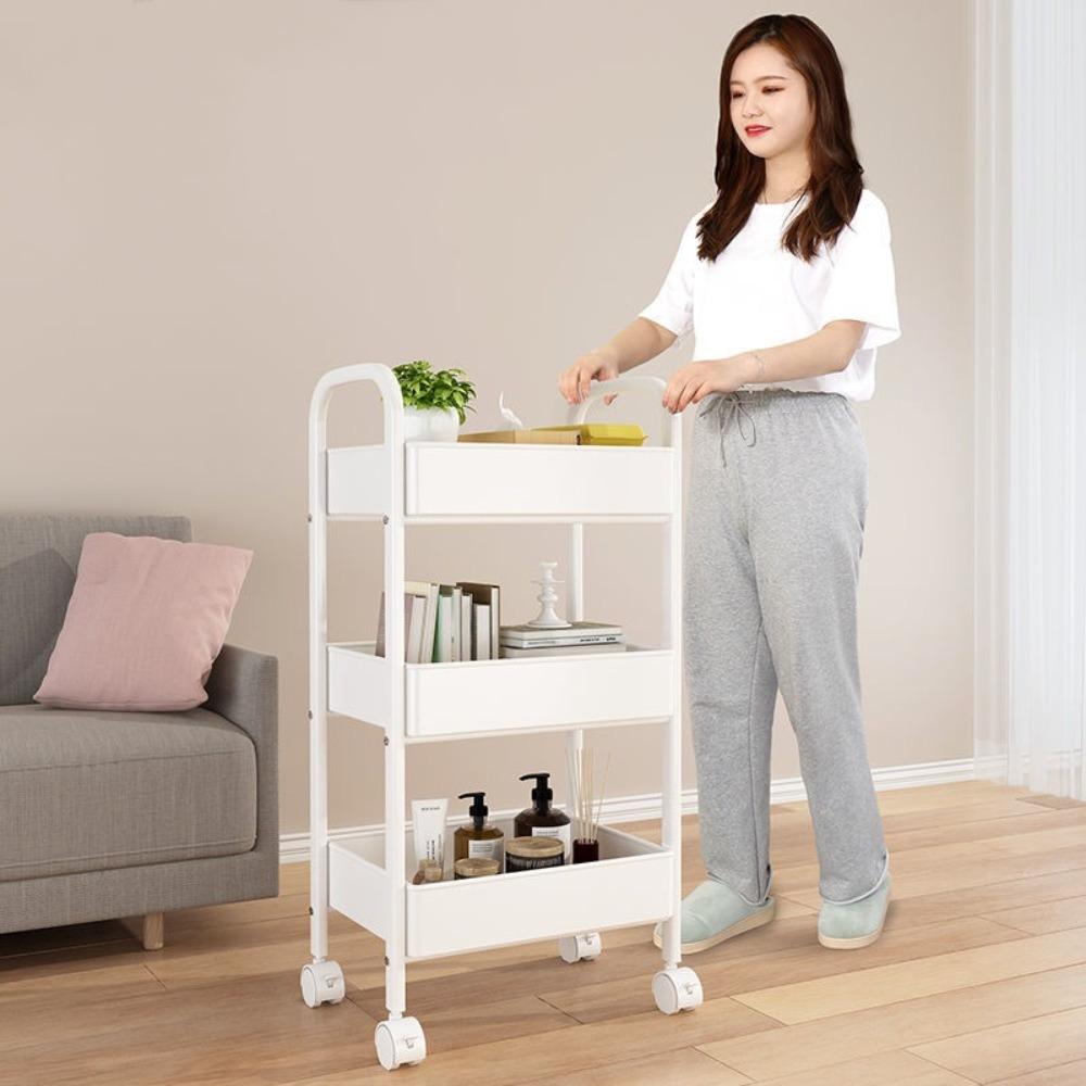 Space Efficient Storage Rack Wiht Wheels Rolling Plastic Storage Cart Mobile Storage Rack  Kitchen