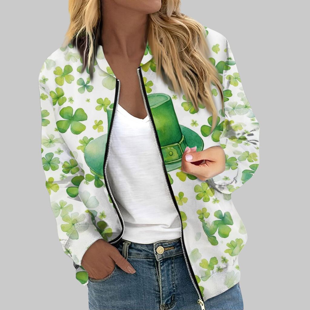 Dámské bundy s dlouhým rukávem lehký zip krátký vánoční potisk bunda ležérní prošívaná bunda s kapsami