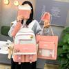School bag new five-piece set, primary school students, middle school students, school bags, women's contrasting colors