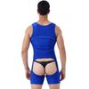 Mens One Piece Bodysuit Open Crotch Design U Neck Sleeveless Jumpsuit Color Block Nightwear Loungewear