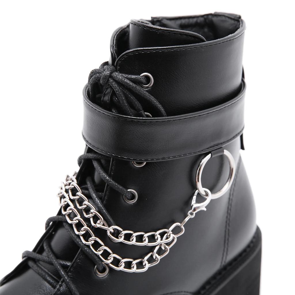 8cm Heels 2024 Large Chain Thick Bottom Waterproof Platform Women's Shoes Thick High Heels Short Women's Boots Lhx