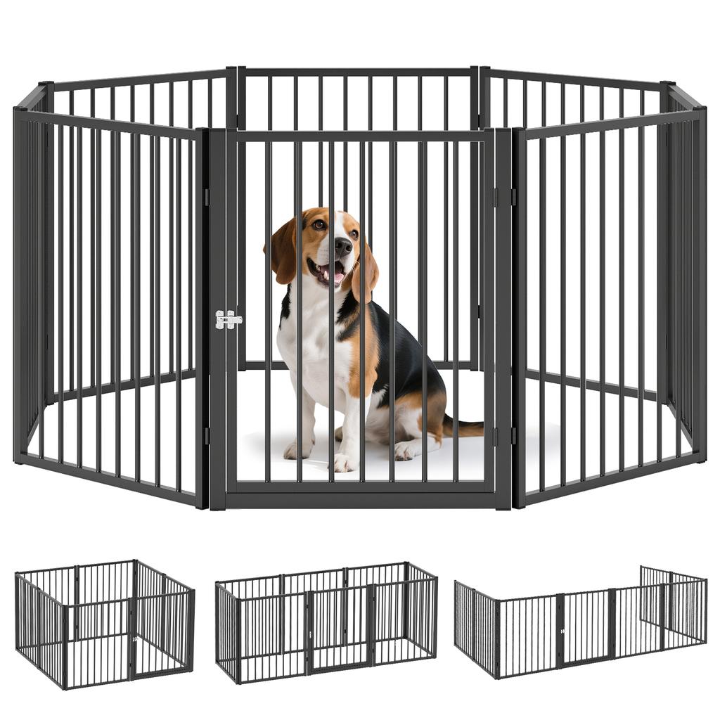 Puppy Playpen, Dog Playpen, Puppy Enclosure, 8 Panels with Door, Foldable and Portable Dog Fence, Steel, Black