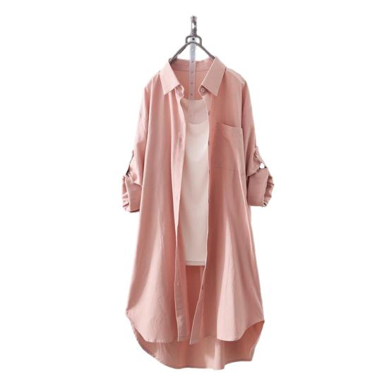 

Длинный свободный однобортный кардиган средней длины с лацканами, рукавами большого размера, однобортной рубашкой с накладным карманом и длинными рукавами 3XL розовый