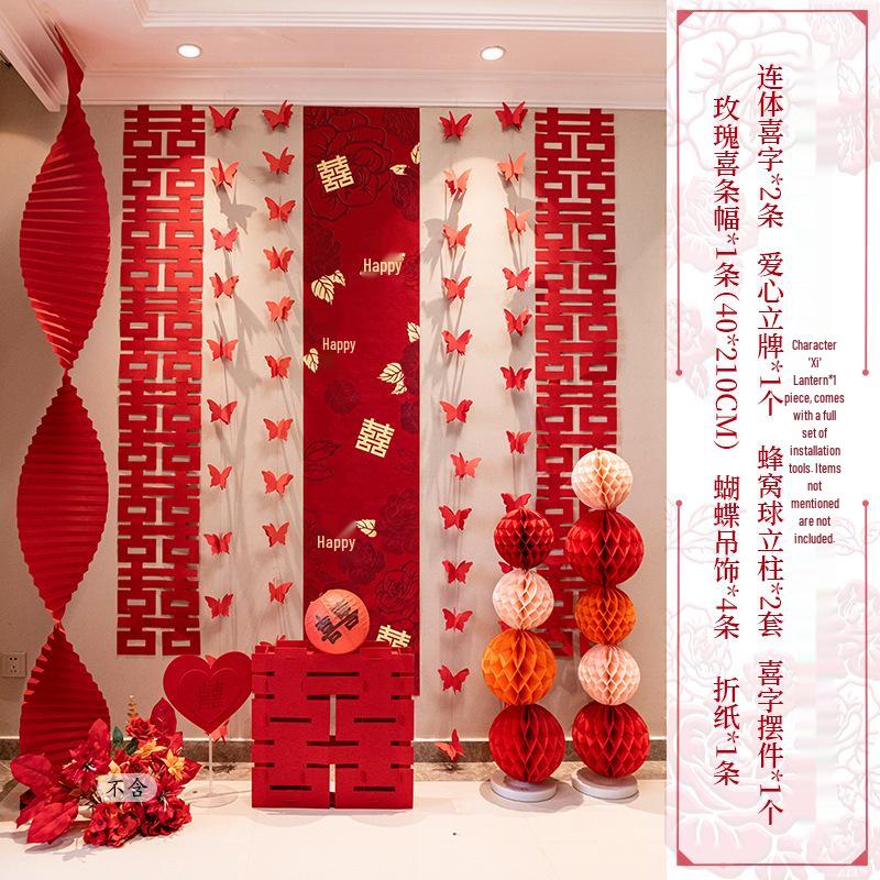 Wedding Decoration Set: Groom & Bride's Room Ornaments with Bunting & Robe Wall Décor