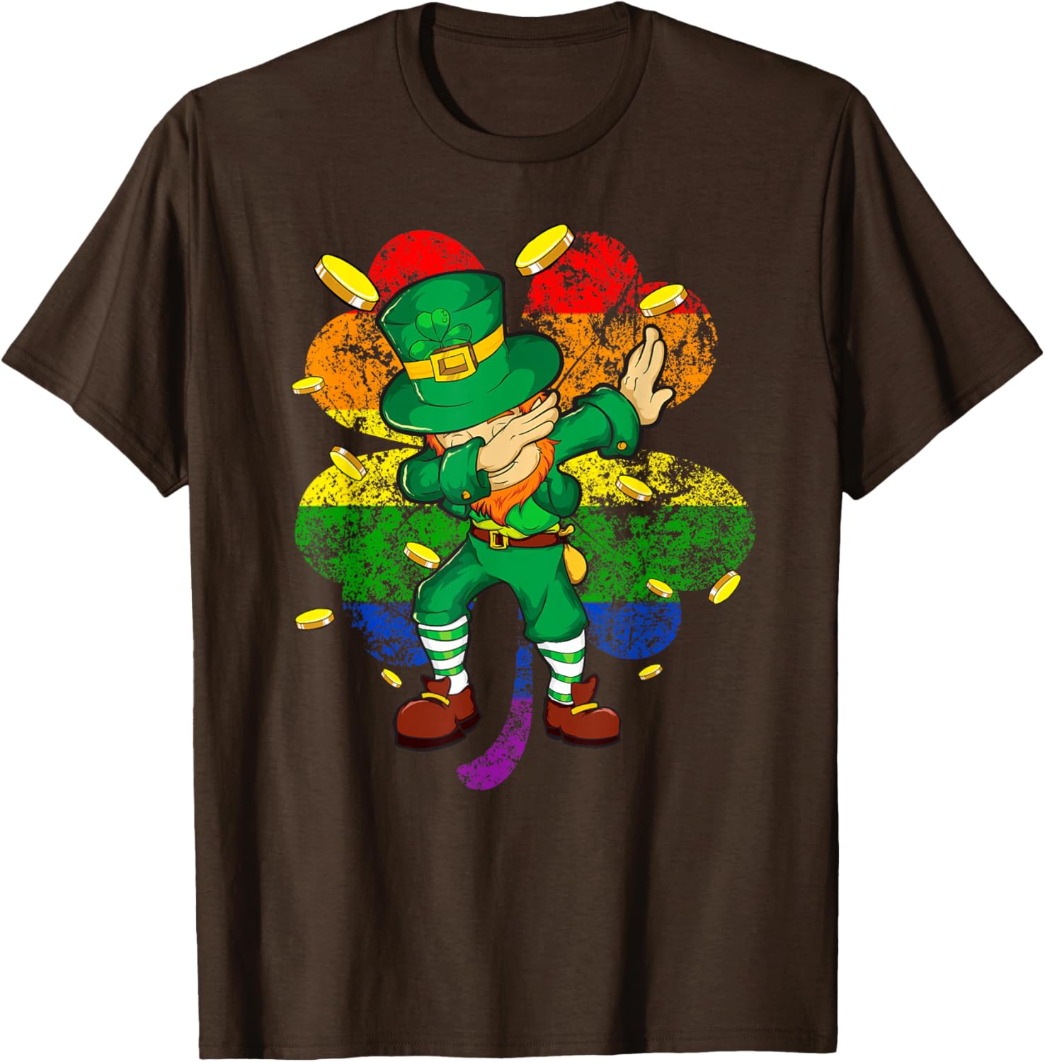 Dabbing Leprechaun Rainbow Shamrock St Patricks Day Graphic Tee Men Casual Cotton T-Shirt S