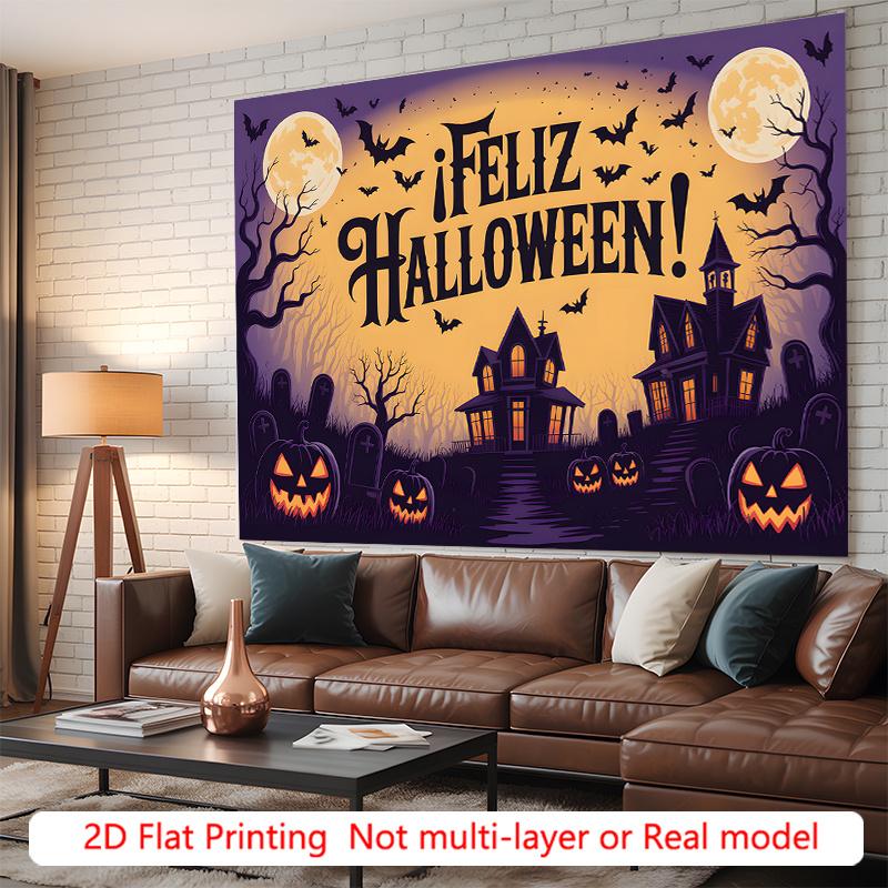 Party Backdrop Halloween Flat Spooky Pumpkins Haunted Houses Photo Background Decor Party Decor