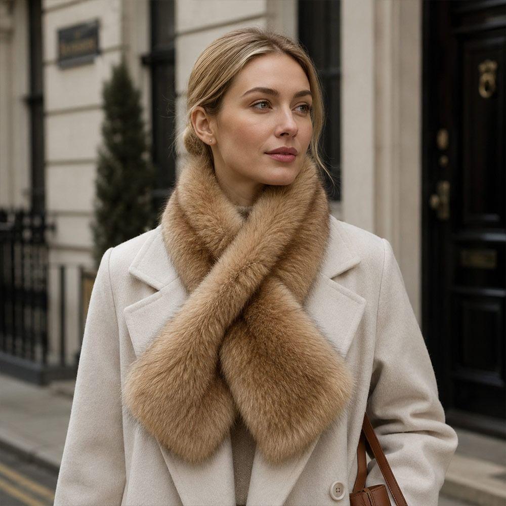 Soft Plush Cross Collar Scarf Pull Through Winter Fur Collar Plush Neck Scarf Cold Weather Wear