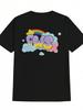 Unisex's Casual Graphic Print T-Shirt - Black Round Neck Summer Tee With Colorful Graffiti Lettering