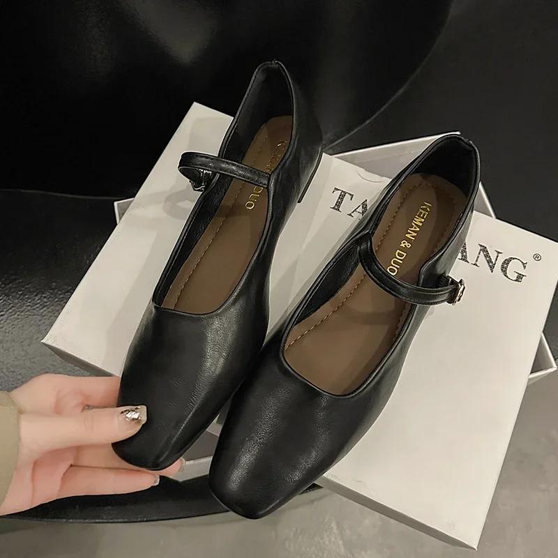 Fashion Mary Jane Single shoes Thick Heel Shoes Elegant Classic Retro Square Toe Comfortable Soft Shallow Cut Low Heel Women's Shoes