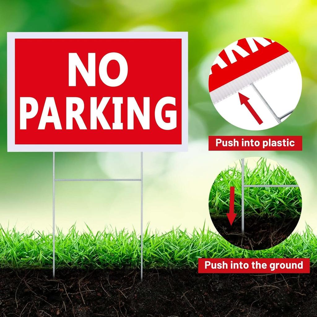 Juexica 4 Pcs No Parking Signs with Stand 8 X 12 Inches Double Side No Parking Yard Sign with Stakes Weather Resistant Waterproof for Driveways (Red