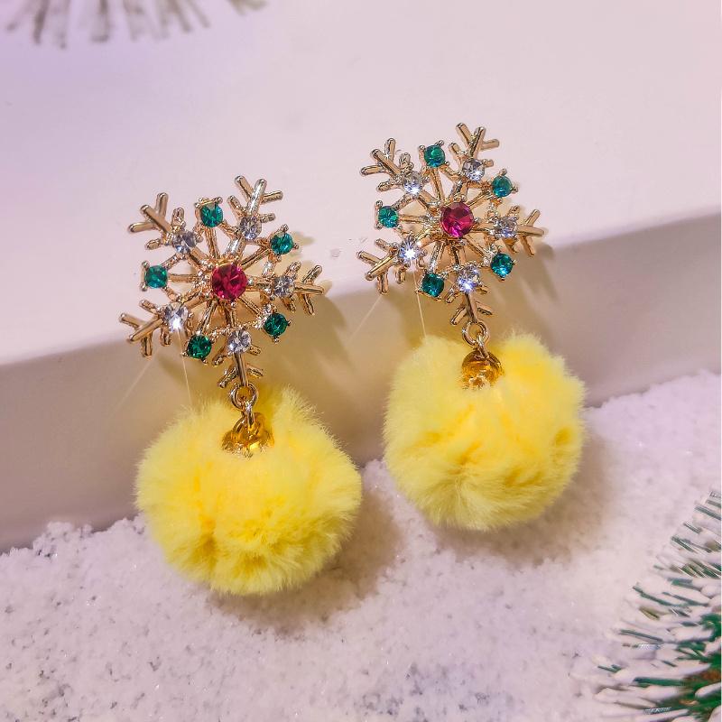 

Милі Помпони Сніжинки Китиці Сережки Різдвяні Солодкі Плюшеві Сережки Прикраси Для Жінок Дівчат Подарунки жовтий