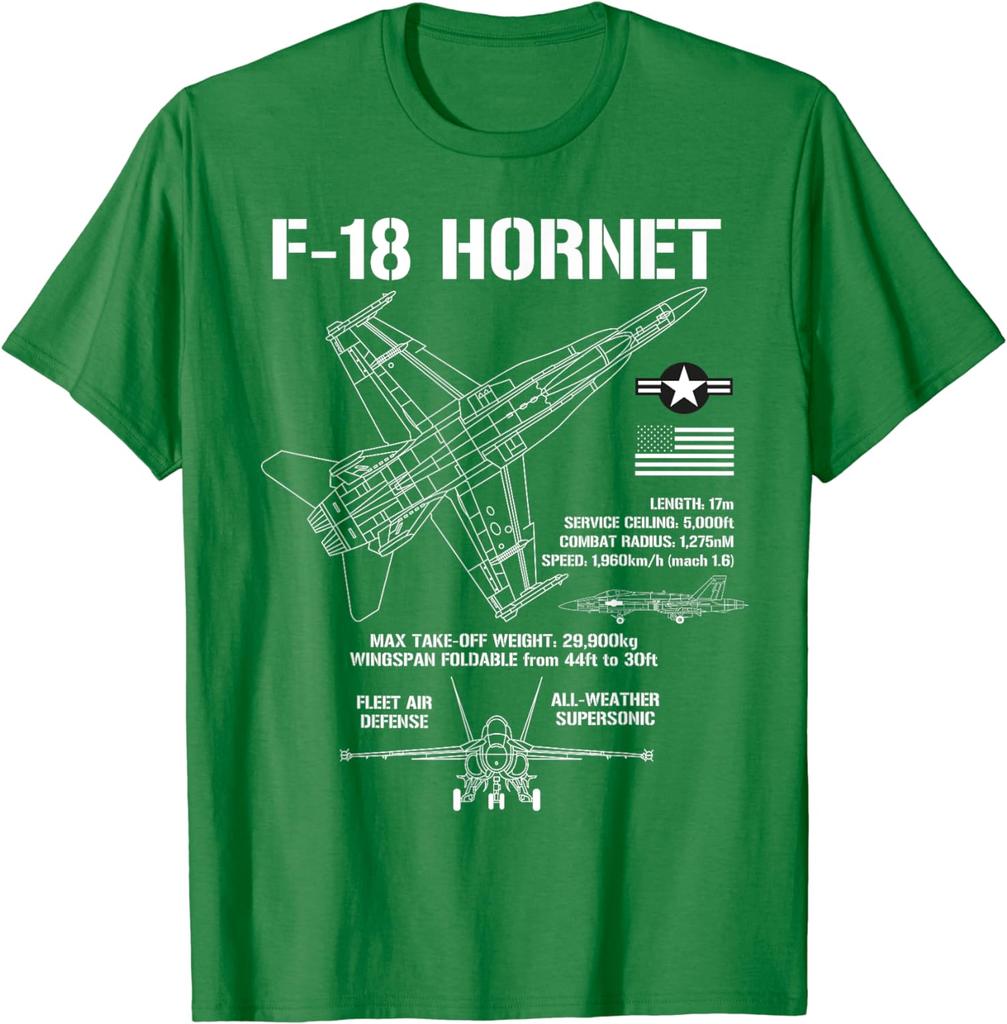 F18 Hornet Fighter Jet Specs Military Airplane F18 TShirt Short Sleeve Casual 100 Cotton T Shirt