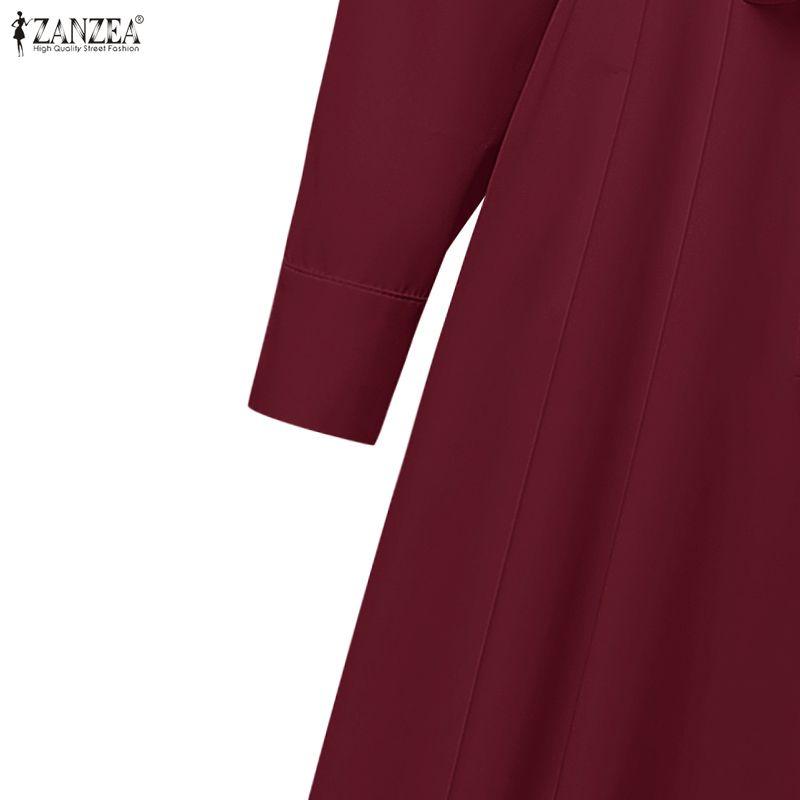 ZANZEA Damen Revers Elegant Langarm Lässig A-Linie Langes Kleid