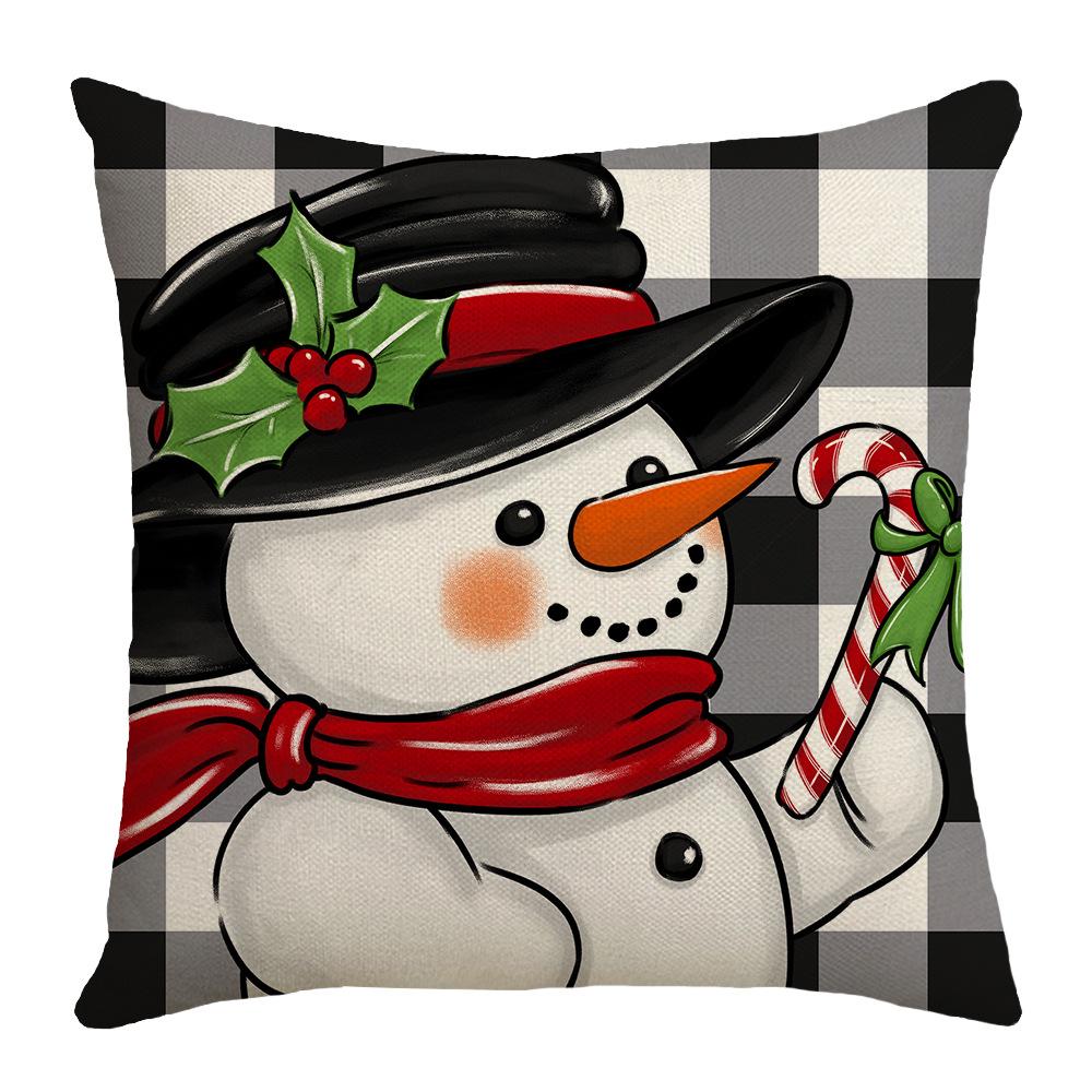 New Christmas Black and White Plaid Letter Print Linen Pillow Home Cushion Pillow Case