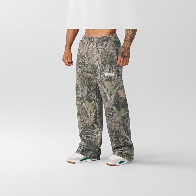 YOUNGLA Men's Gym Joggers High Street Vintage Print Sweatpants Quick Dry Casual Running Pants