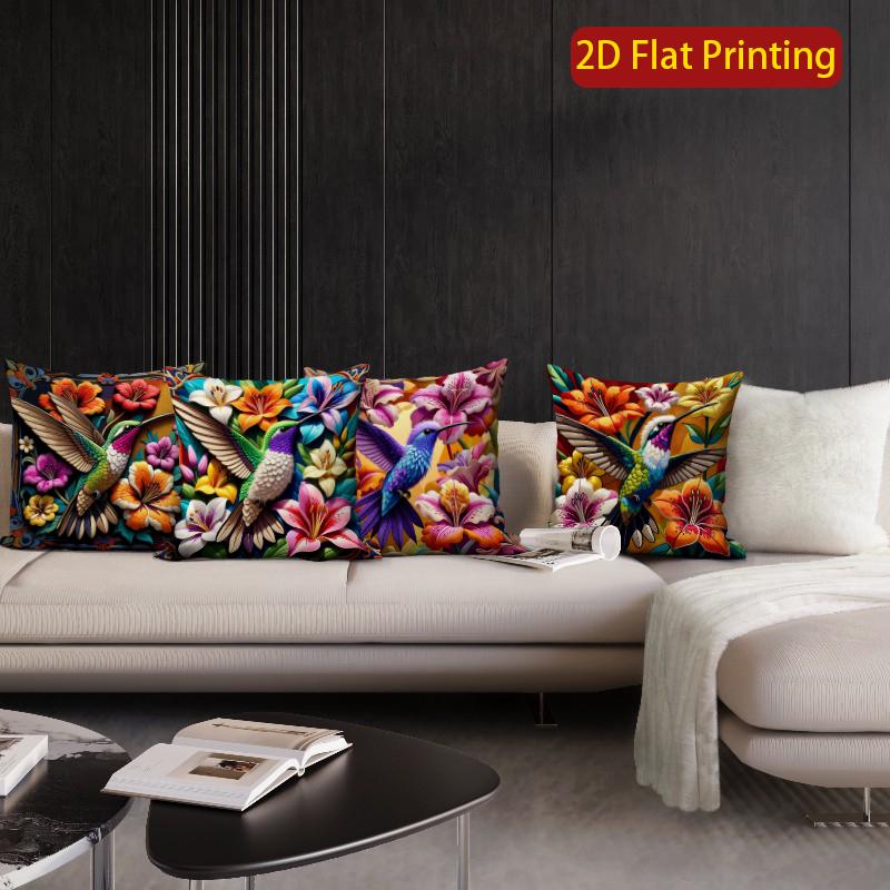 2D Hummingbird Floral Tropical Throw Pillow Covers Pattern Cushion Cover Suitable For Sofa Bedroom Car Pillow Cover