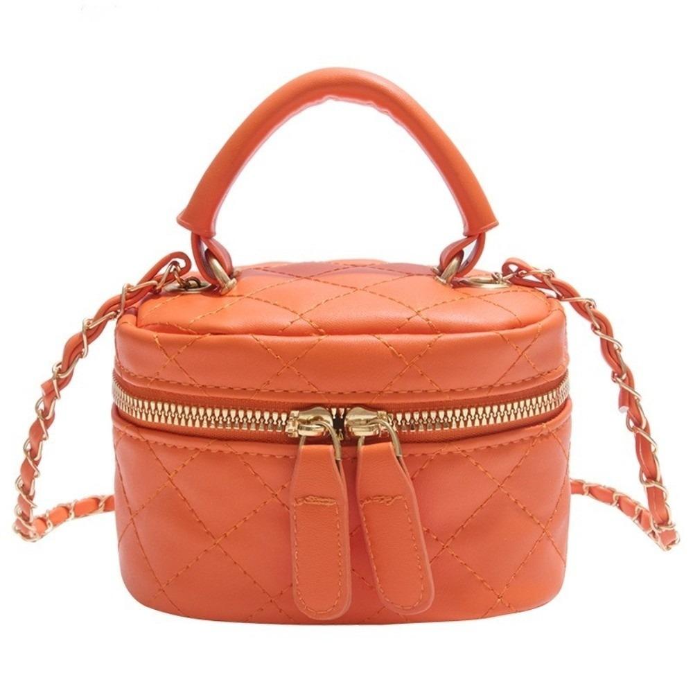 Mini Diamond Quilted Leather Bucket Bag Checkered Pattern Multi-Color Crossbody Bag with Gold Chain Shoulder Strap оранжевый