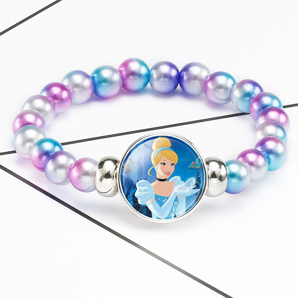 Princess Series Bracelet For Children Creative Cartoon Image Rainbow Beads Adjustable Wristband