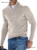 New Men's Autumn V-Neck Long Sleeve Plush Zipper Casual Polo Shirt