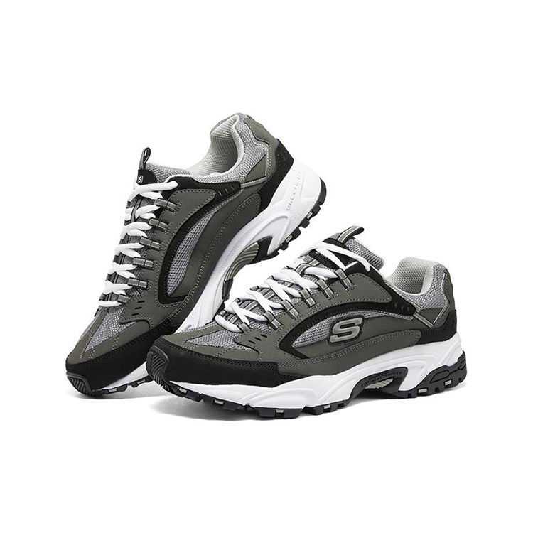 Skechers Stamina Mesh Leather Comfortable Versatile Low-Top Casual Shoes Men Sneaker Gray Black 50988-CCBK