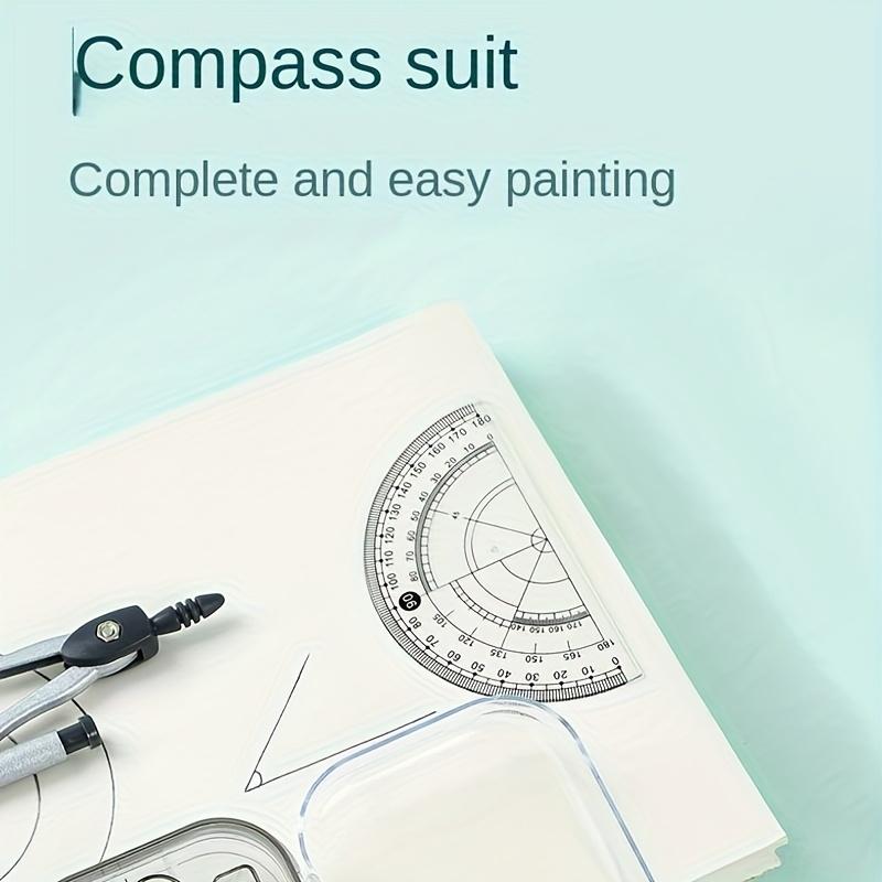 8pcs Geometry Drawing Set with Ruler, Compass, Protractor, Straightedge, Triangle, Calculator, Pencils & Storage Case - Heavy-Duty Durable