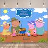 Colorful Peppa Pig Cartoon Happy Birthday Backdrop Pink Pig Family Kids Photo Background Banner Baby Shower Party Decor Props