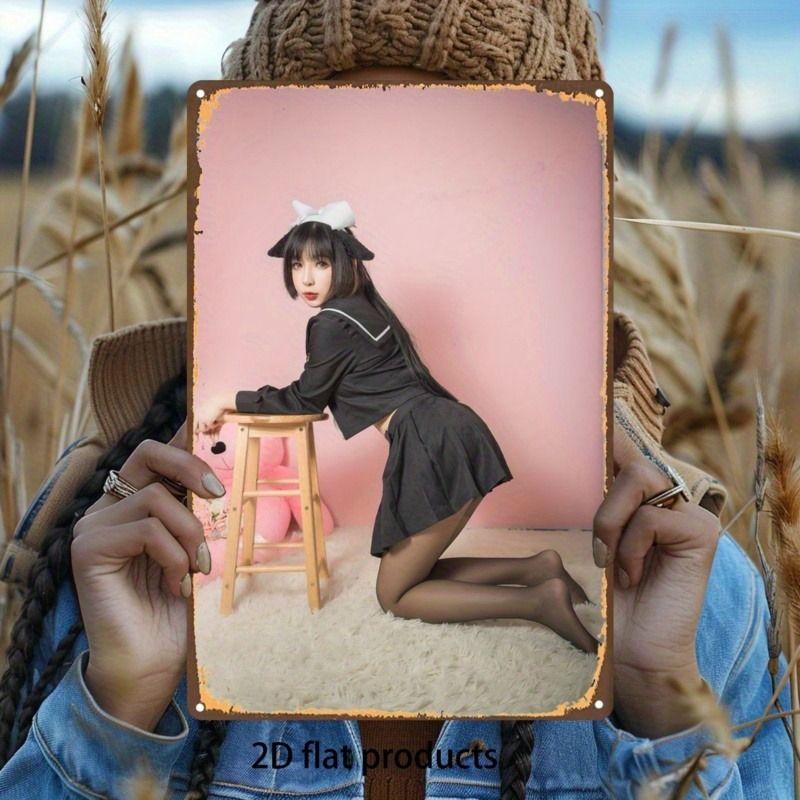 Vintage Kvinlig Silhuett Metall Logotyp för Bar & Garage