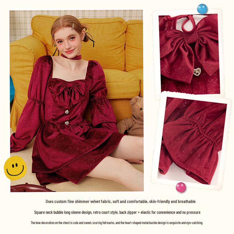 UNIFREE French Velvet Backless A-Line Dress