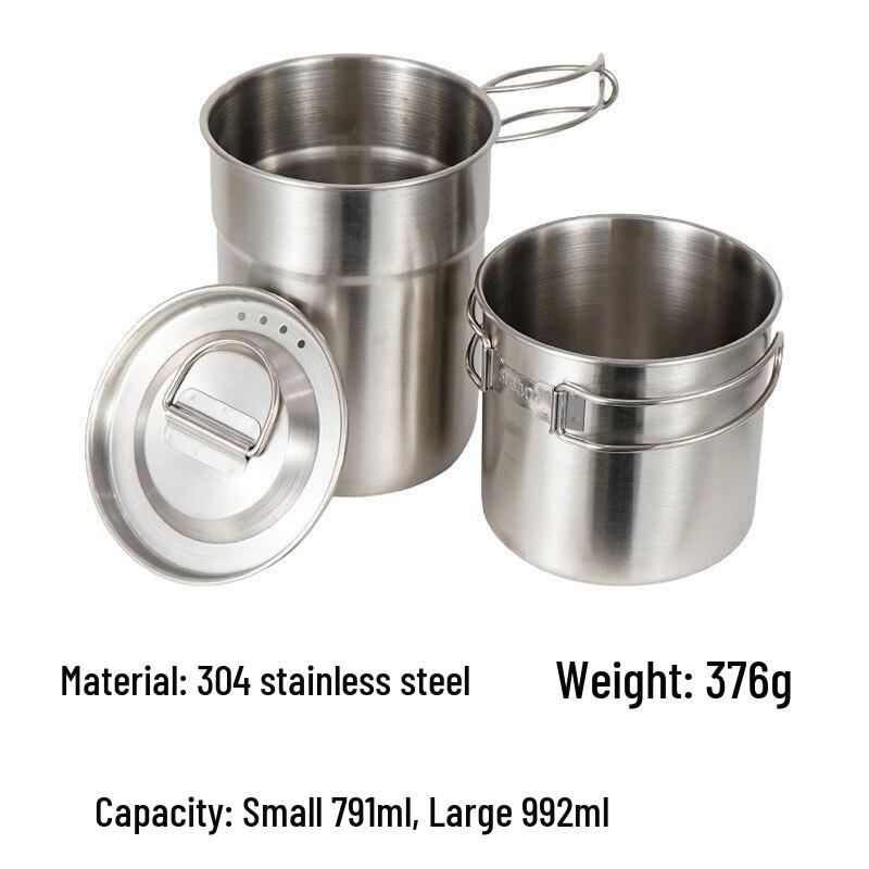 Rongguang 304 Stainless Steel Portable 2-Piece Camping Cookware Set