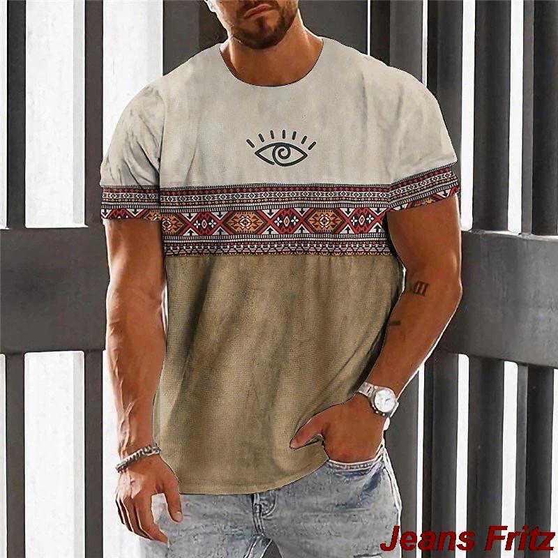 Vintage Etnické Tričko 3D Tisk Oblečení O-Krk Pánské Topy Nadměrné Krátký Rukáv Tričko Léto Volné Pánské Streetwear Pánské Oblečení