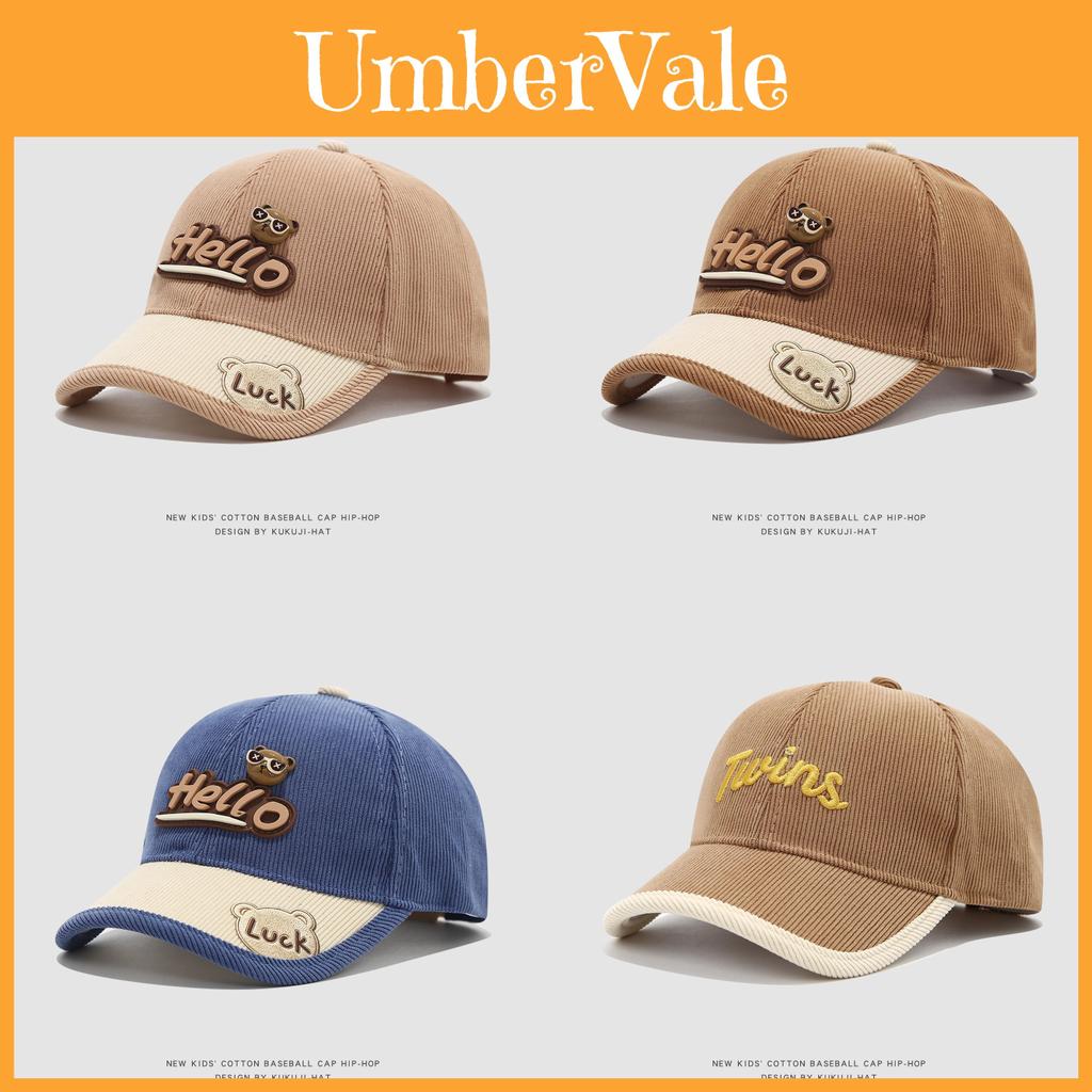 Children Corduroy Cap With Embroidered Letters For Autumn Winter Warmth And Sun Protection
