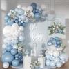 Bruiloft Verjaardag Babyborrel Geslachtsonthulling Decoraties Stofblauw Wit Ballonnenboog Slingerset