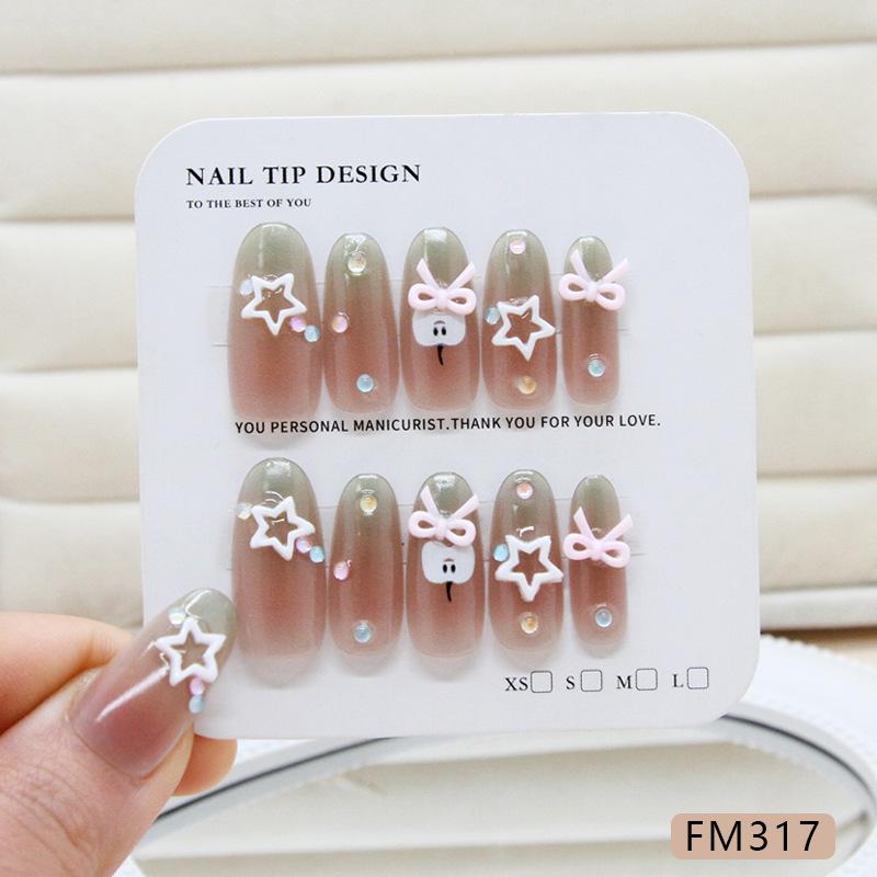 Wear nail cat s eye shining candy star bow European and American ins style removable nail art piece sub-code
