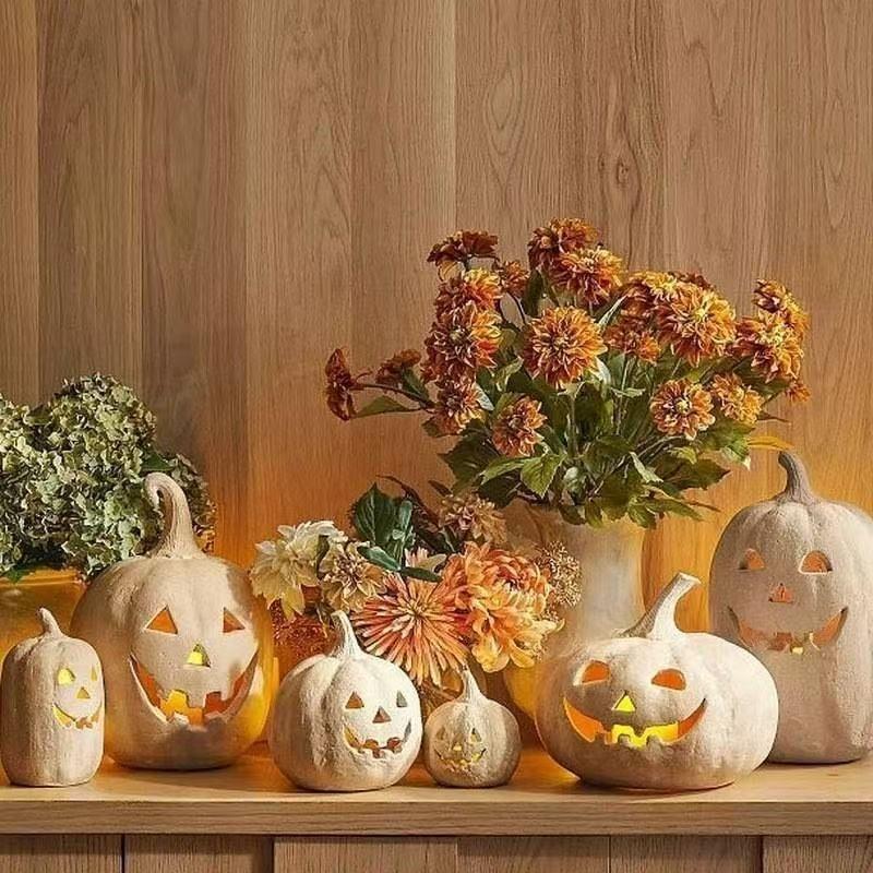 Handmade Terracotta Jack O' Lantern Resin Pumpkin Lamp