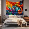 Boho Chic Wall Tapestry With Moon Phase Floral Starry Sky Design Bedroom Yoga Studio Decor