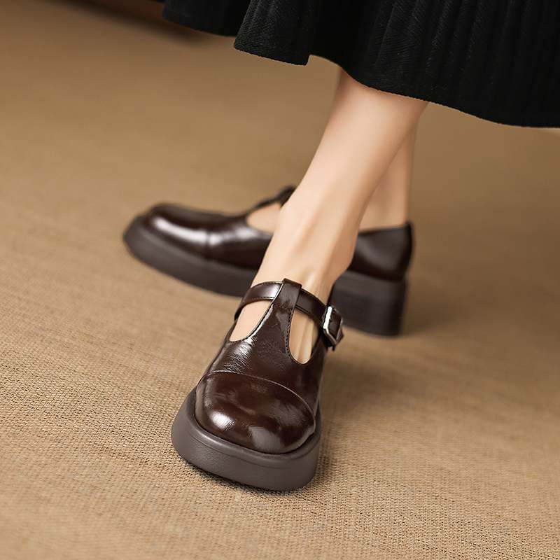 Krazing Pot Microfiber Round Toe Chunky Heels Spring Summer Shoes Big Size 43 Size 33 Women Buckle Straps Platform Pumps
