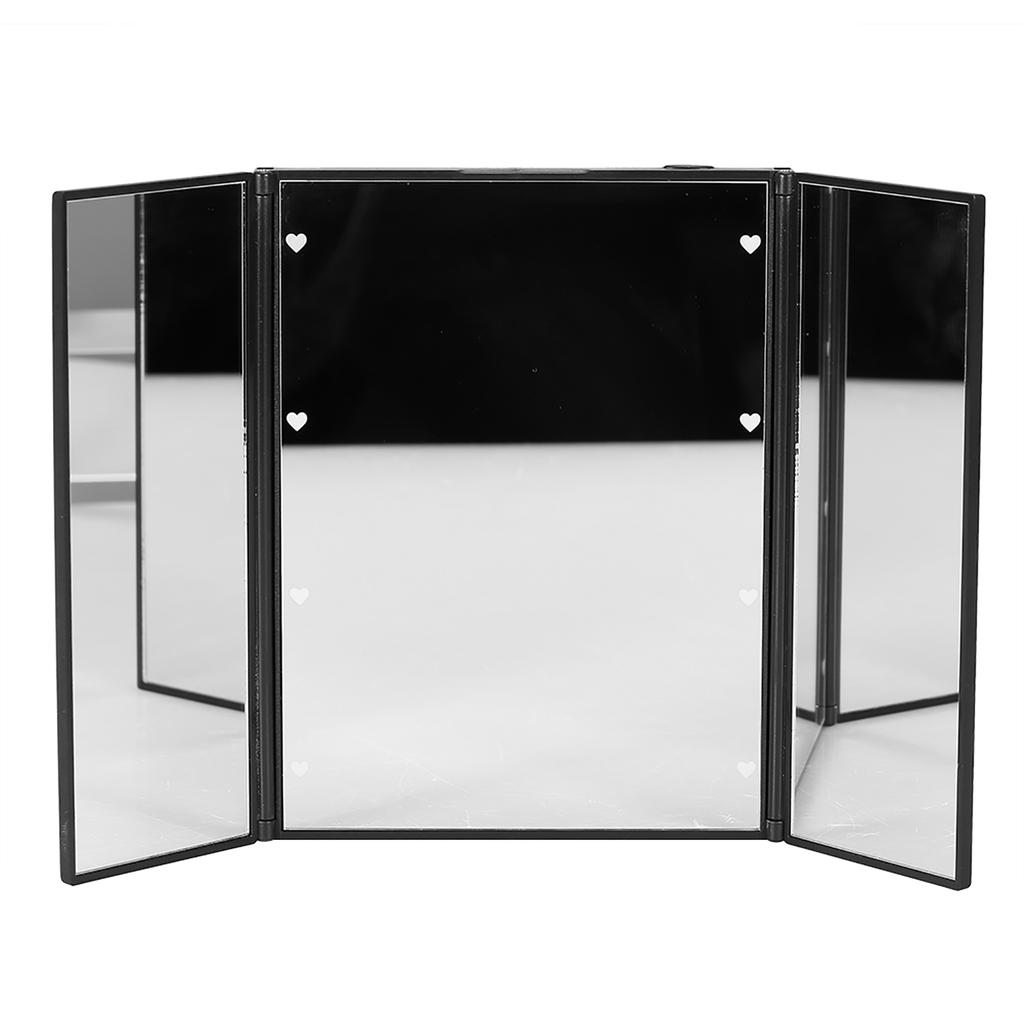 1pc Tri  sided Foldable 8 Led Brightness Lights Desktop Table Makeup Cosmetic Mirror (Black)